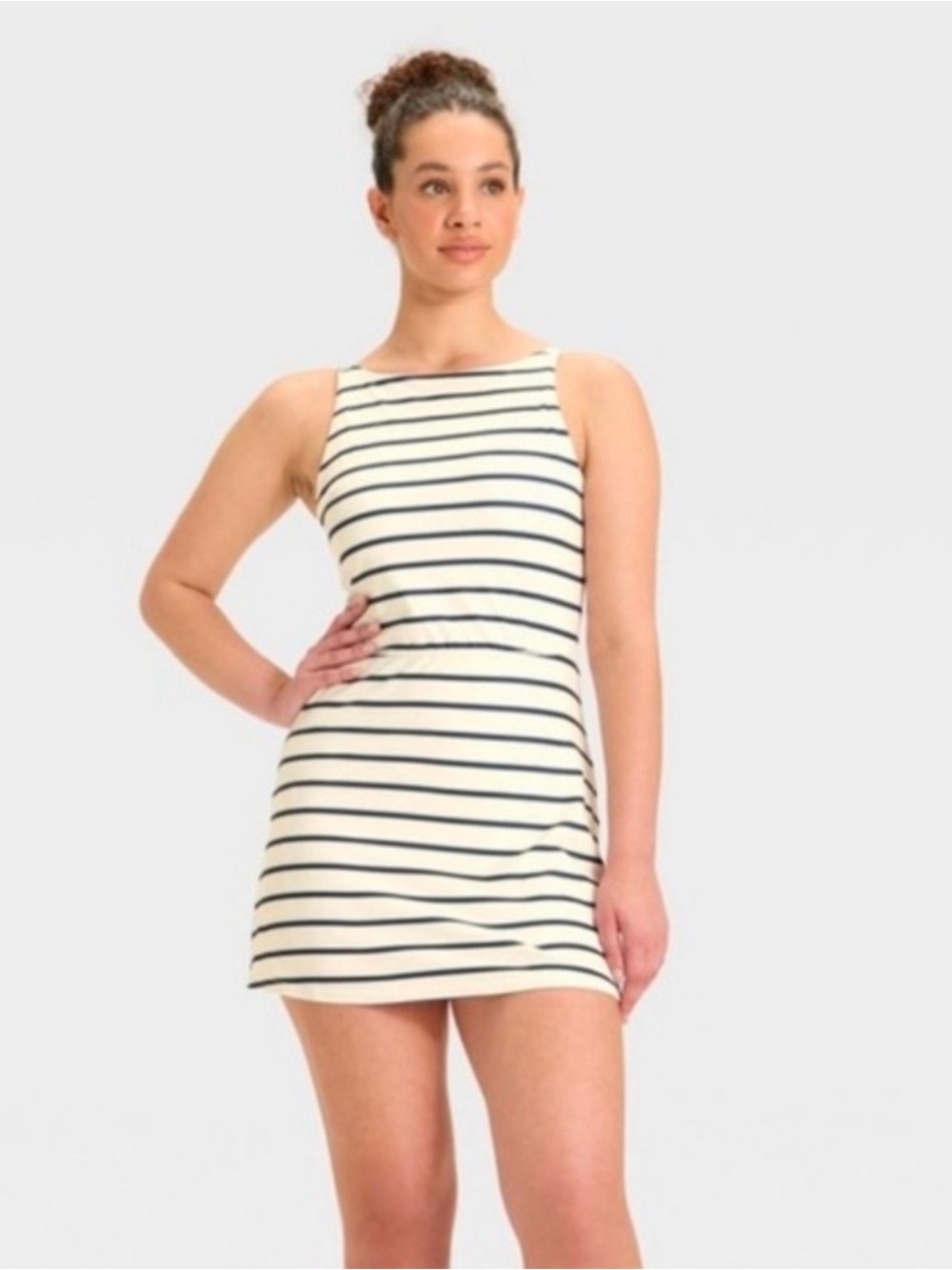 All In Motion Navy Stripe Dress L Built In Shorts Pockets